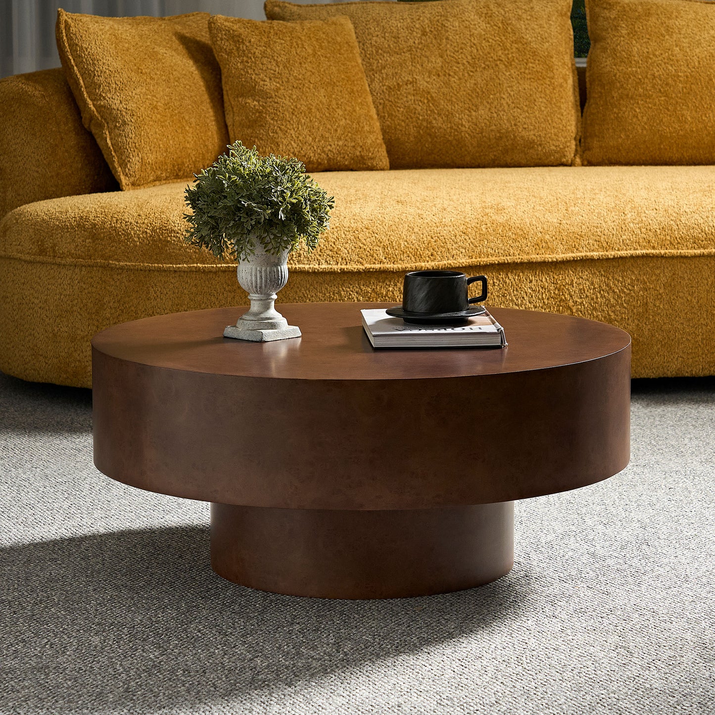 31.49  Faux Burl Wood Pattern Decal Coffee Table With Sturdy Pedestal For Living Room Office Apartment Walnut