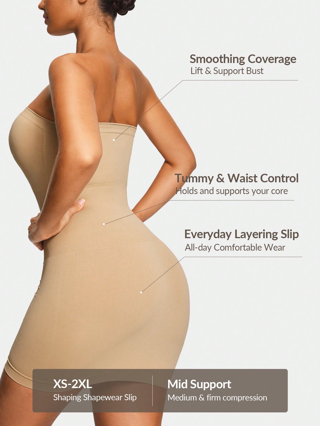 Strapless Full Body Shapewear Dress - Bust Lift, Tummy Control & Natural Butt Enhancement