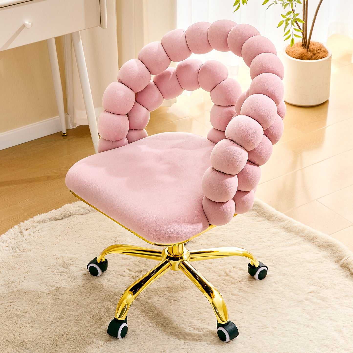 Velvet Bubble Vanity Chair With Gold Base, 360 Swivel Height Adjustable Ergonomic Accent Chair, Cute Rolling Desk Chair For Bedroom, Makeup Vanity, Home Office