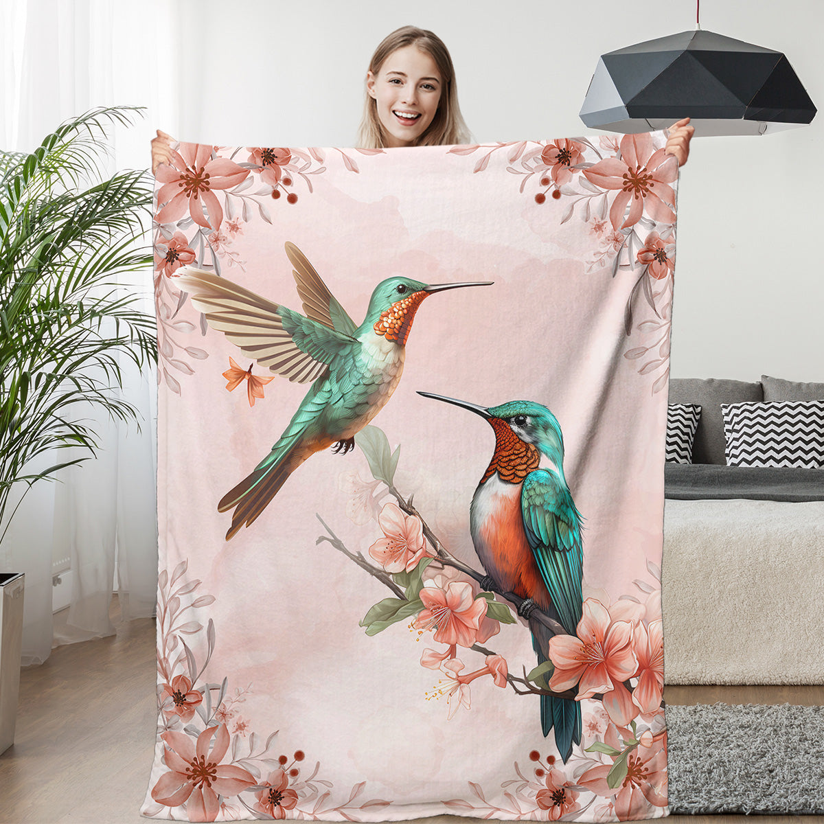 Bird Blanket, Cozy Flannel Pretty Bird & Flowers Throw Blanket For Couch Outdoor, Plush Soft Lightweight Travel Blankets For Bed Decor And Gifts