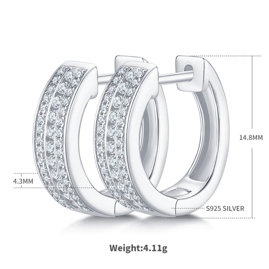 4.1g S925 Sterling Silver 86 Stone Moissanite Hoop Earrings  Chunky Pave Huggie Hoops With GRA Certificate, Platinum Plated Jewelry Gift Box Set For Women