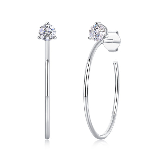 S925 Sterling Silver Long Hoop Earrings, 0.6ct D-VVS1 Moissanite, Platinum Plated 2.6g Women's Minimalist Jewelry Gift Box