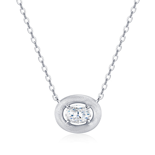 S925 Sterling Silver Oval Cut Moissanite Necklace For Women D Color VVS1 Clarity Frosted Pendant With GRA Certificate, Platinum Plated 2.9g Minimalist Everyday Jewelry, Luxury Gift Box Set For Birth