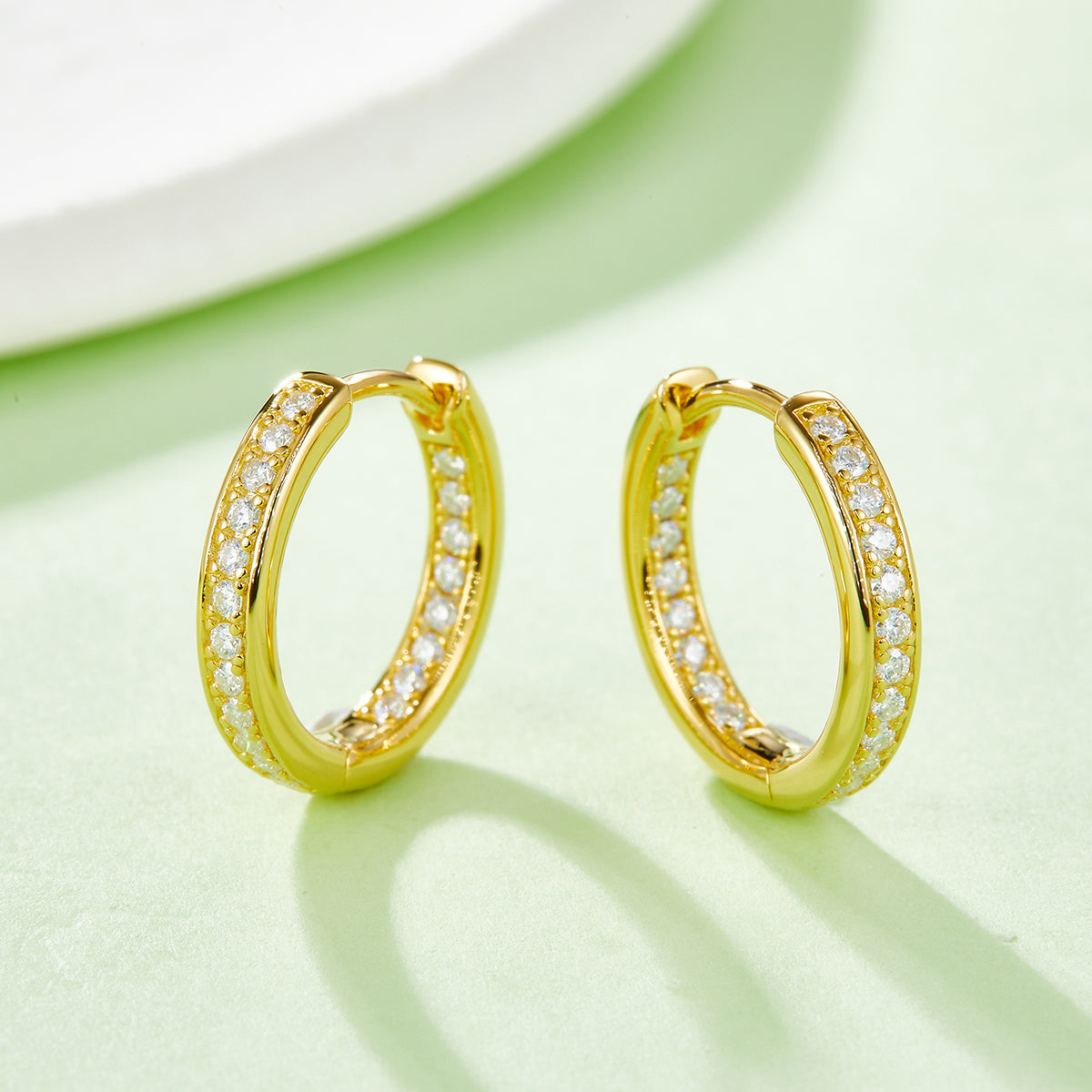 S925 Sterling Silver 40pcs Moissanite Huggie Hoop Earrings Women 14.5mm Platinum Plated GRA Certified Hypoallergenic Gift Box