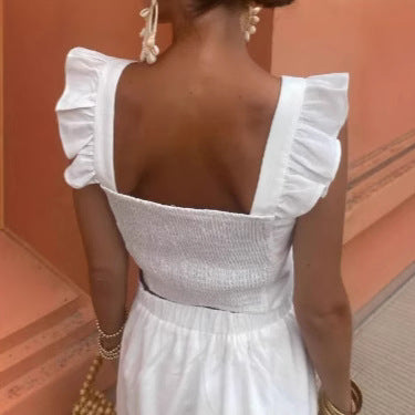 Summer Fashion Personalized Puff-sleeve Top And Midi Skirt Set