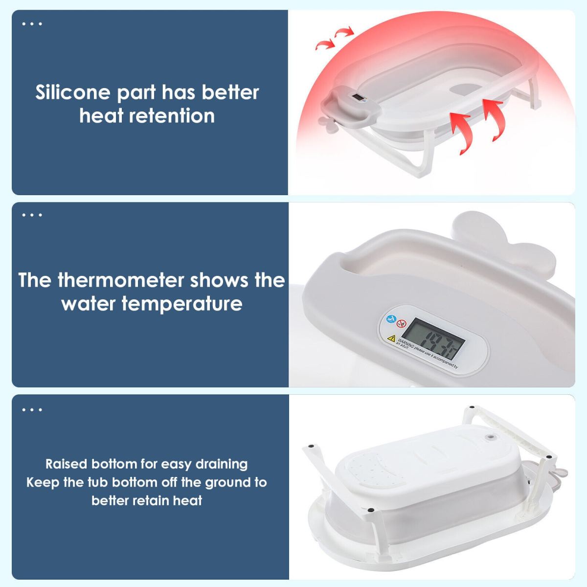 Foldable Baby Bath Tub Ergonomic With Temperature & Cushion Bath Pad And Bath Net