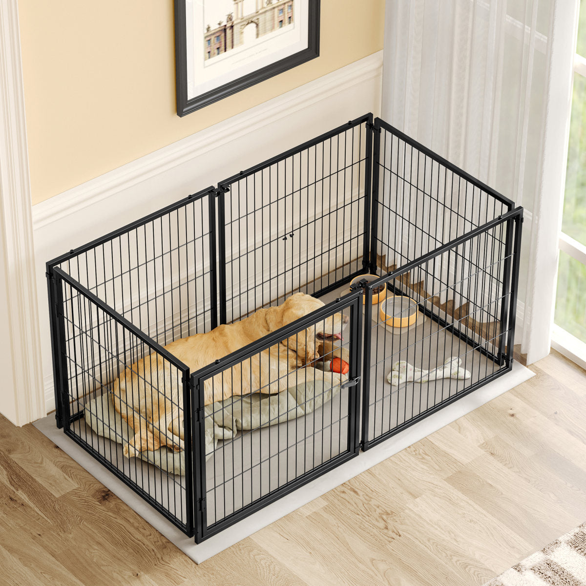 Large Dog Cage 63.7 Dog Kennel For Medium Dogs Puppy Dog Playpen With Top, Pet Cage, Indoor, Black.63.7W X 34.2D X 31.7H.
