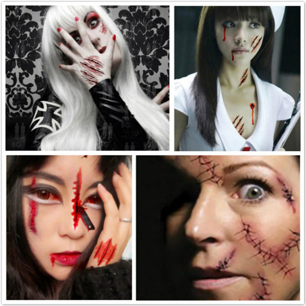 Temporary Scar Tattoos Stickers Realistic Bloody Wound Scab Horror Body Face Decals Prank Props For Halloween Cosplay