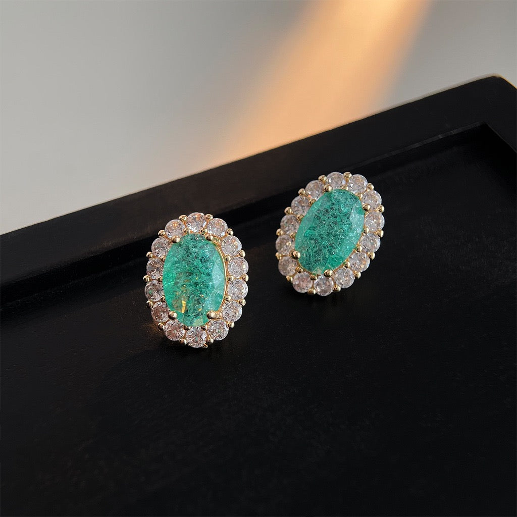 Retro French Emerald Zircon Stud Earrings Women Victorian Style Premium Earrings Vintage Fine Jewelry