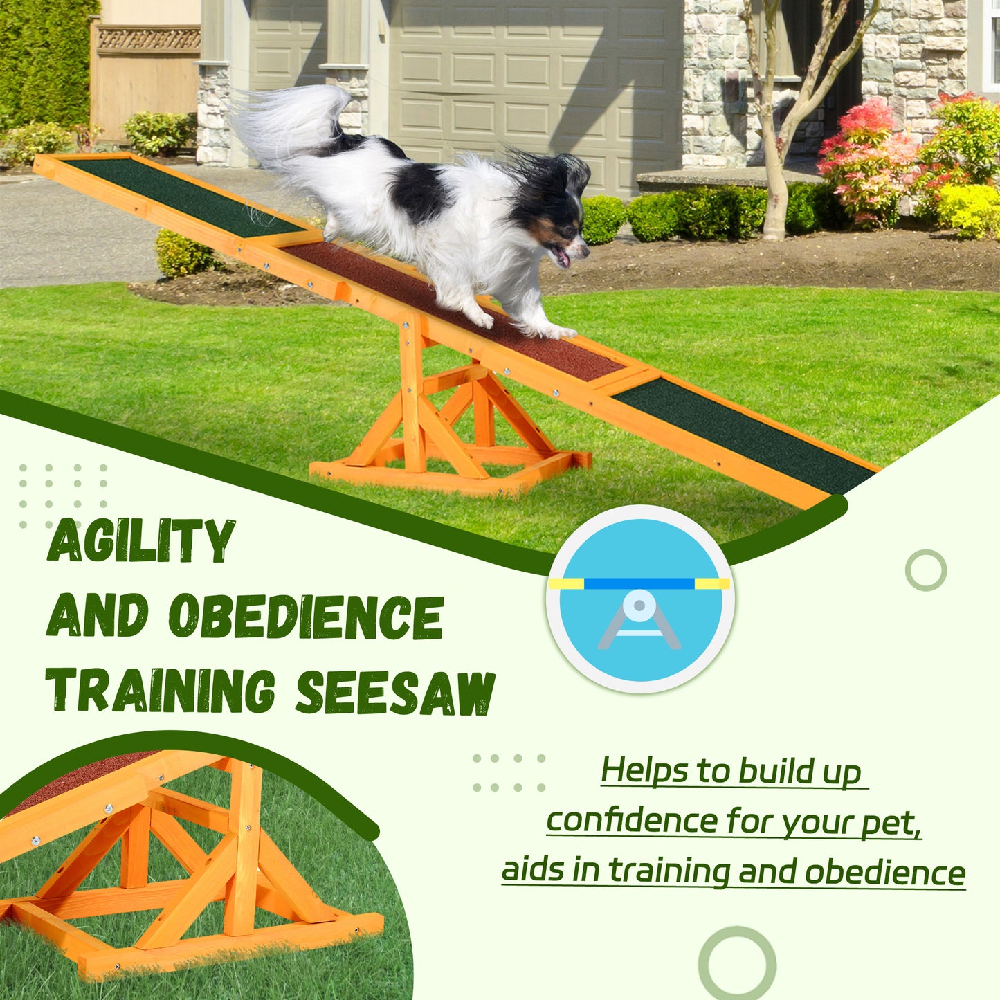 Wooden Dog Agility Seesaw for Balance Training and Exercise, Platform Equipment Run Game Toy, Weather Resistant Pet Supplies, for Outdoor Backyard, 71" L x 12" W x 12" H, Natural