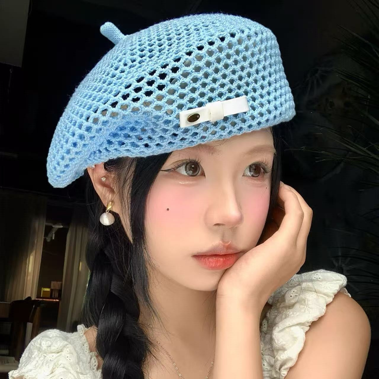 New Hollow-out Woven Beret For Women Summer Style
