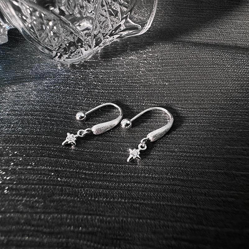 1 Pair 999 Sterling Silver Brushed Teardrop Star Zircon Drop Earrings, Minimalist & Elegant, Perfect For Daily, Dating & Gifting, Ideal Valentine's Gift