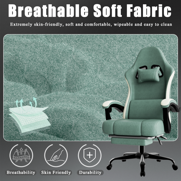 Ergonomic Gaming Chair With Pocketed Spring Cushion, Breathable Fabric Computer Chair With Footrest, Adjustable Lumbar Support Video Game Chair For Adults