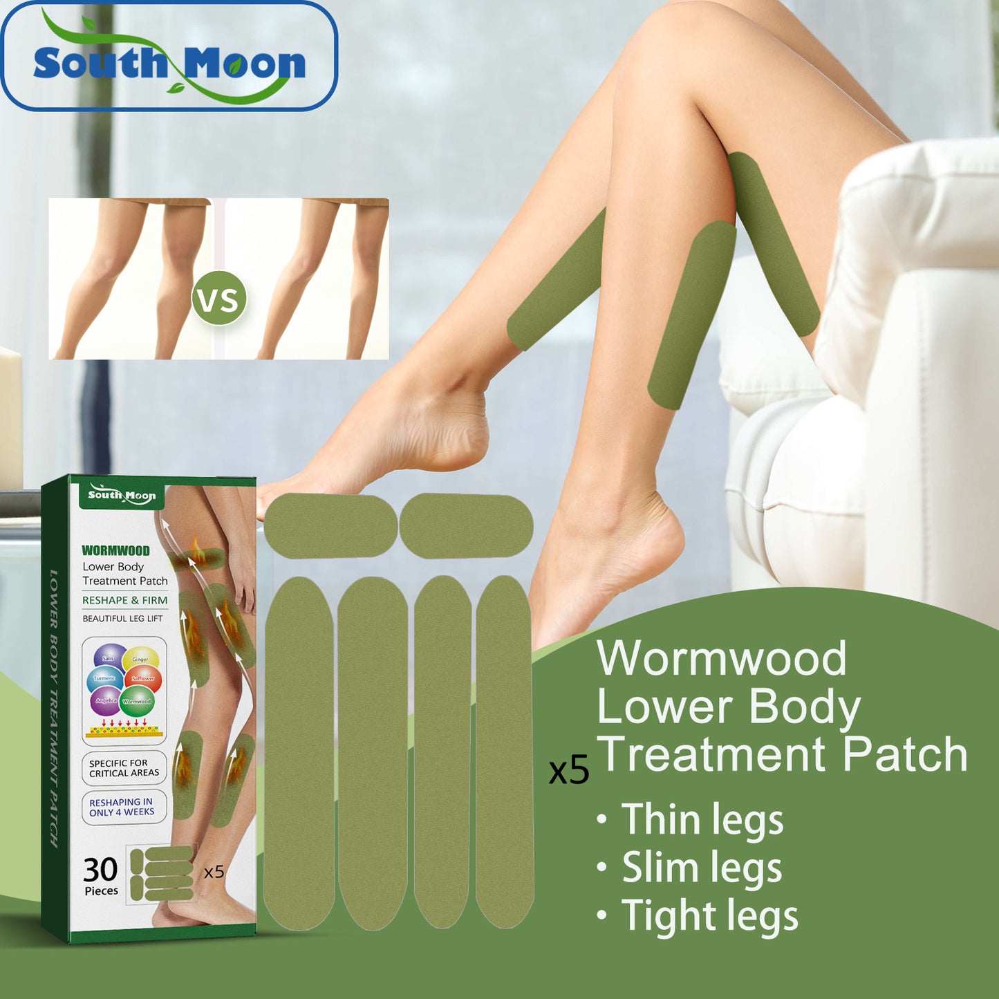 South Moon Wormwood Lower Body Treatment Patch, Leg Muscle Lift Stick Slouch Shape Thighs To Create Tight Legs