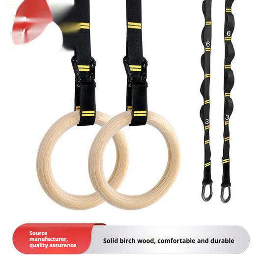 Indoor Gymnastics Fitness Pull-Up Rings Exercise Rings Birch Wood Ring Set Home Fitness Rings