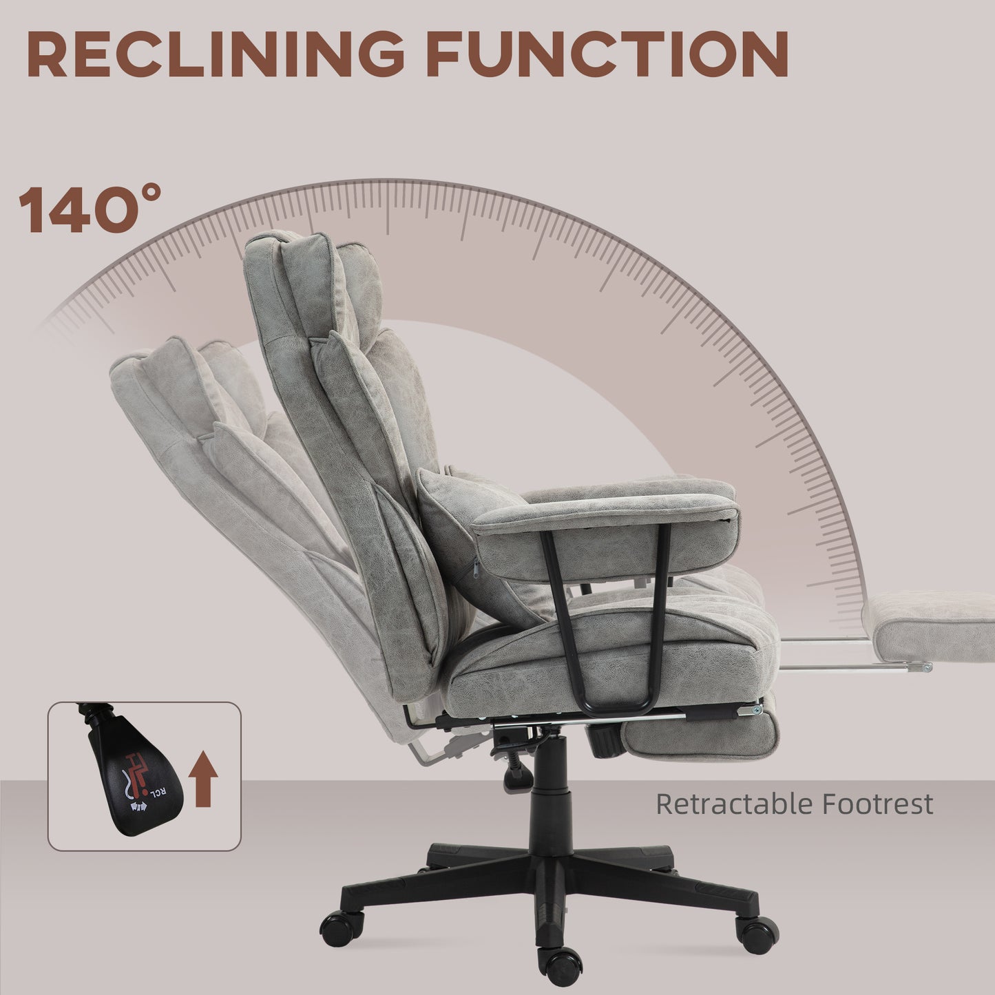 400LBS Big and Tall Office Chair, Massage Office Chair with Footrest, Lumbar Support and Reclining Function, Gray