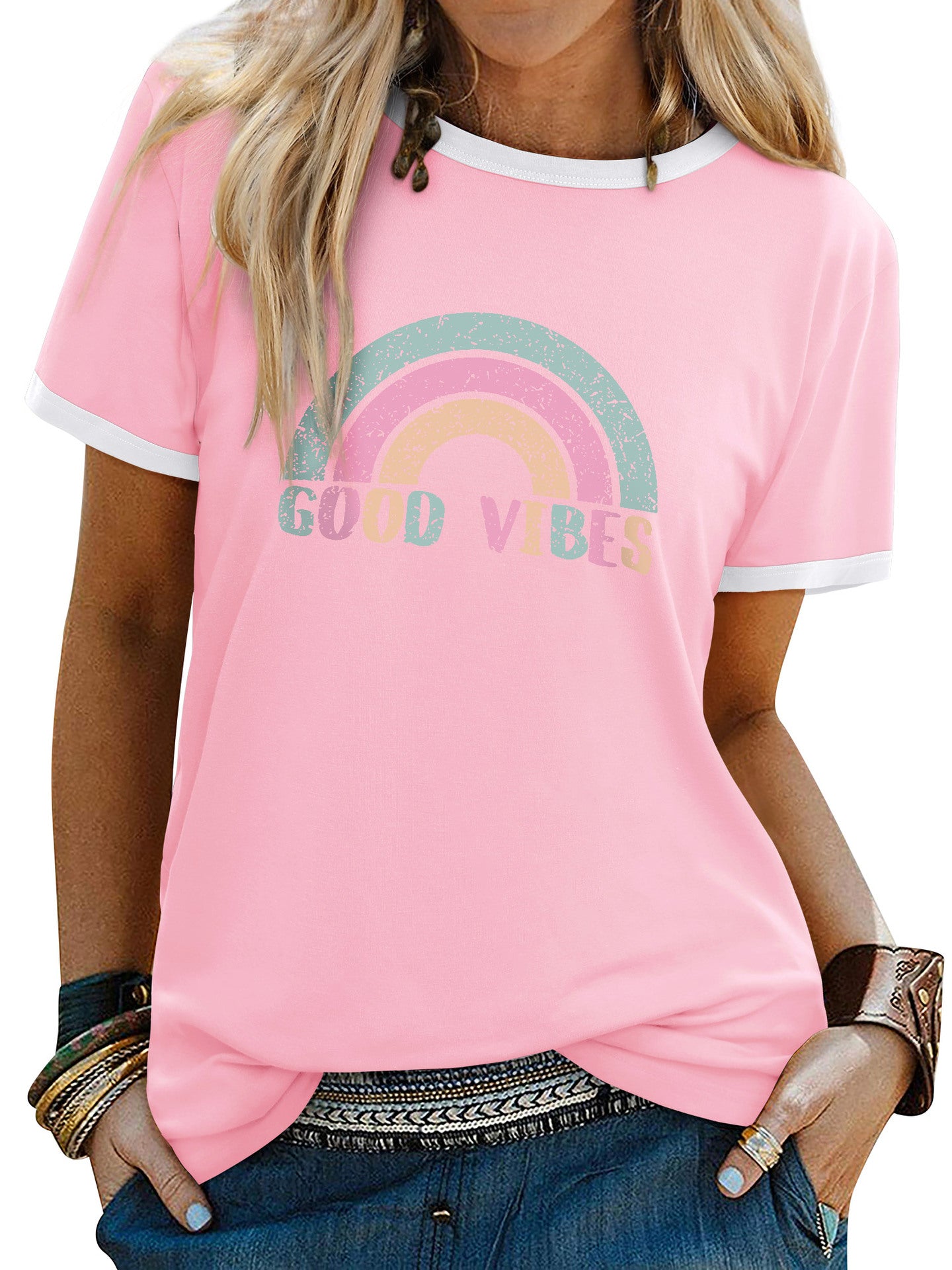 Womens Minimalist Printed Fashion Casual Short-sleeve