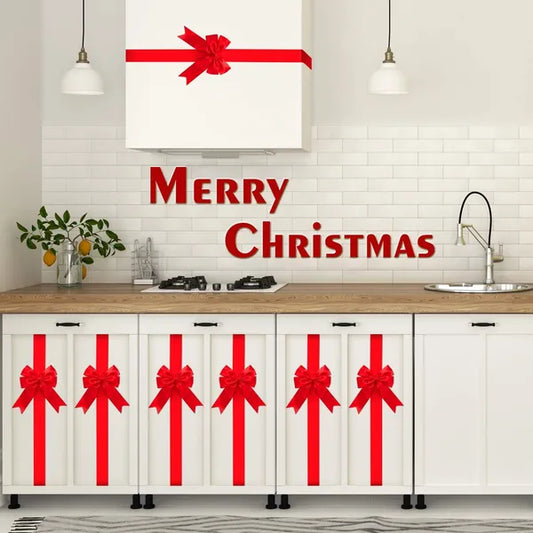 8 Pcs Christmas Cabinet Ribbons Bows For Kitchen 78.8 Inch Red Large Christmas Door Ribbon Cabinet Bows For Gifts Xmas Tree Home Wall Furniture Party Decorations