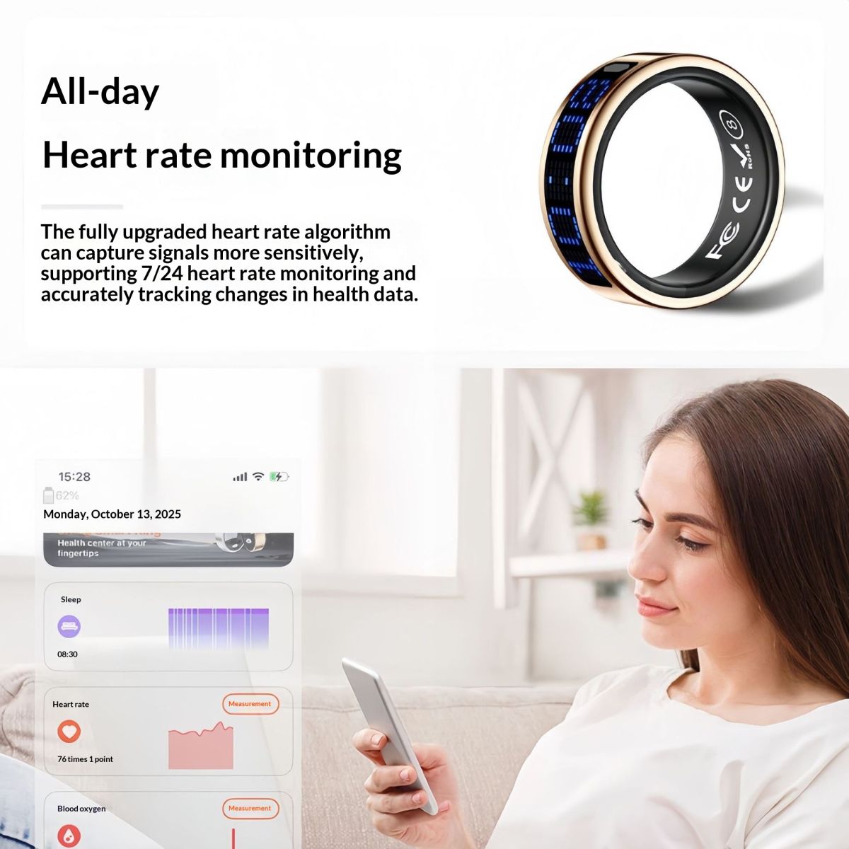 Smart Ring For Step Counting Heart Rate Blood Oxygen And Sleep Tracking
