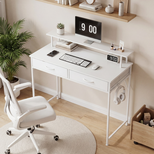 Computer Desk Small Home Office Bedroom Writing Study PC Table With Storage Space Fabric Side Bag Headphone Hook Metal Frame Adjustable