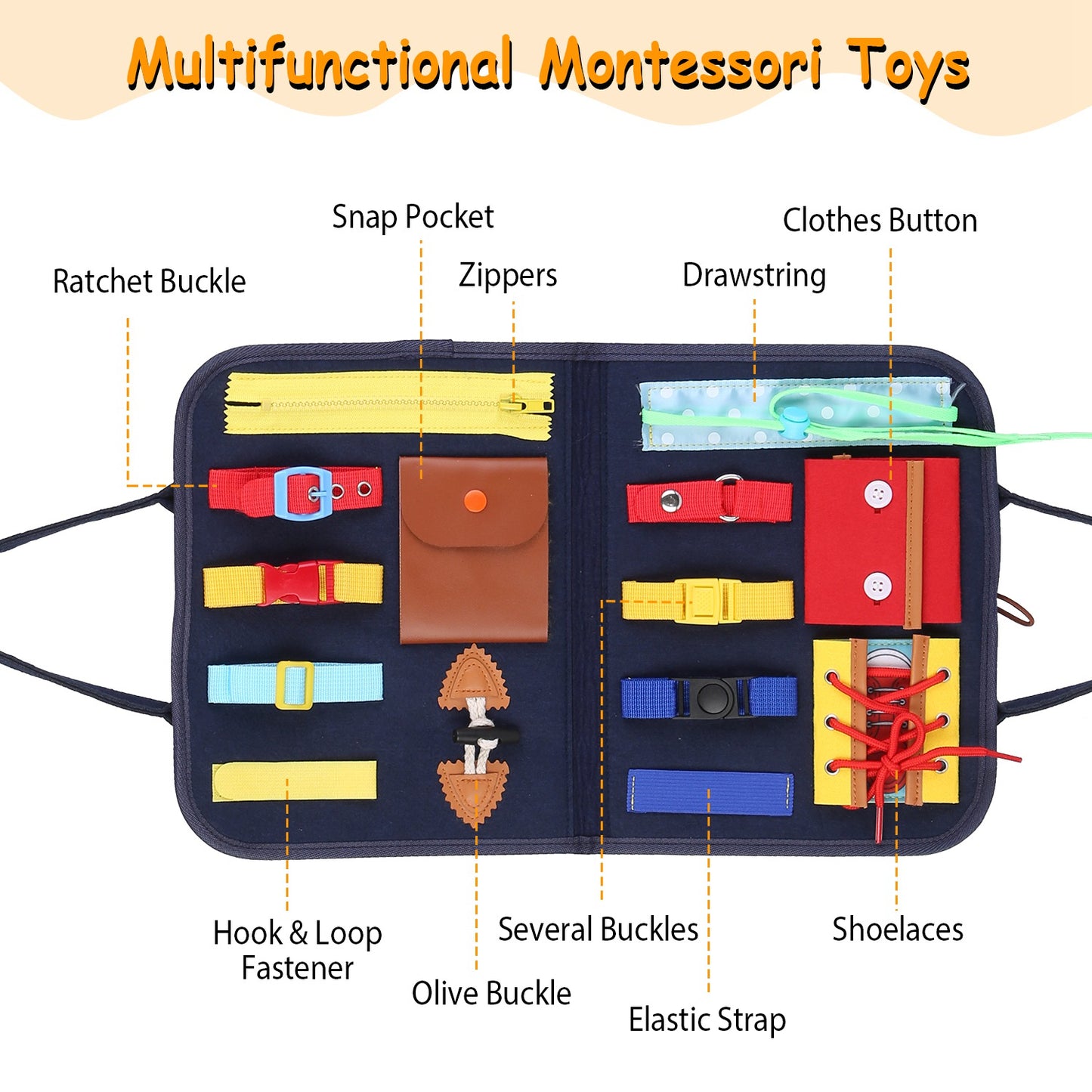 1Set Kids Busy Board Sensory Activity Board Preschool Learning Toys Montessori Educational Gift For 1 To 6 Years Old Baby Toddler Girls Boys