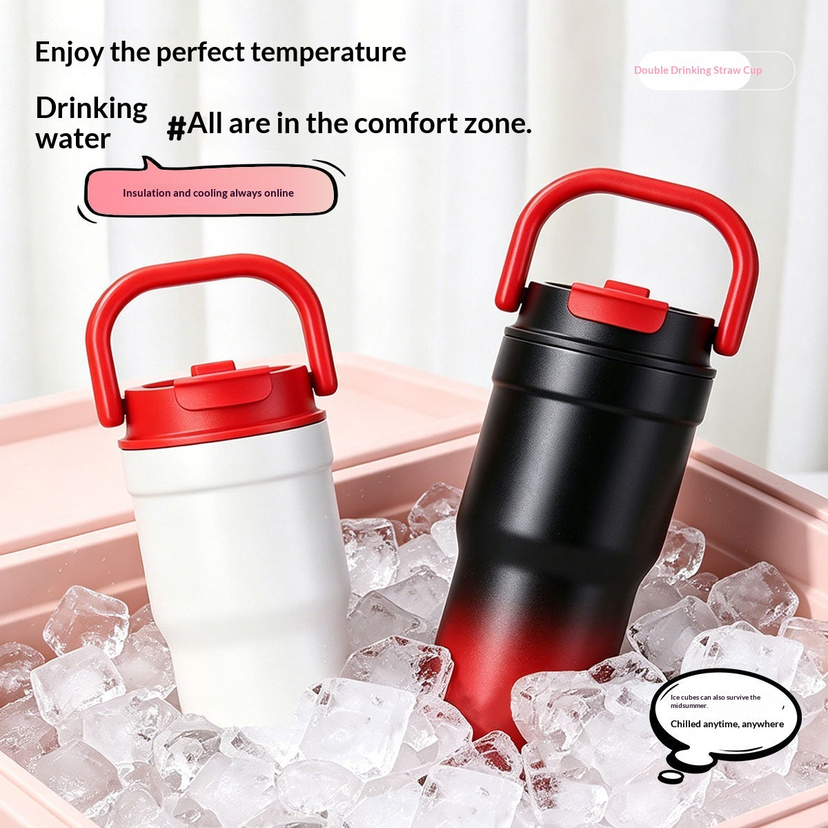 Outdoor Portable Large-Capacity Straw Cup Stainless Steel Mug