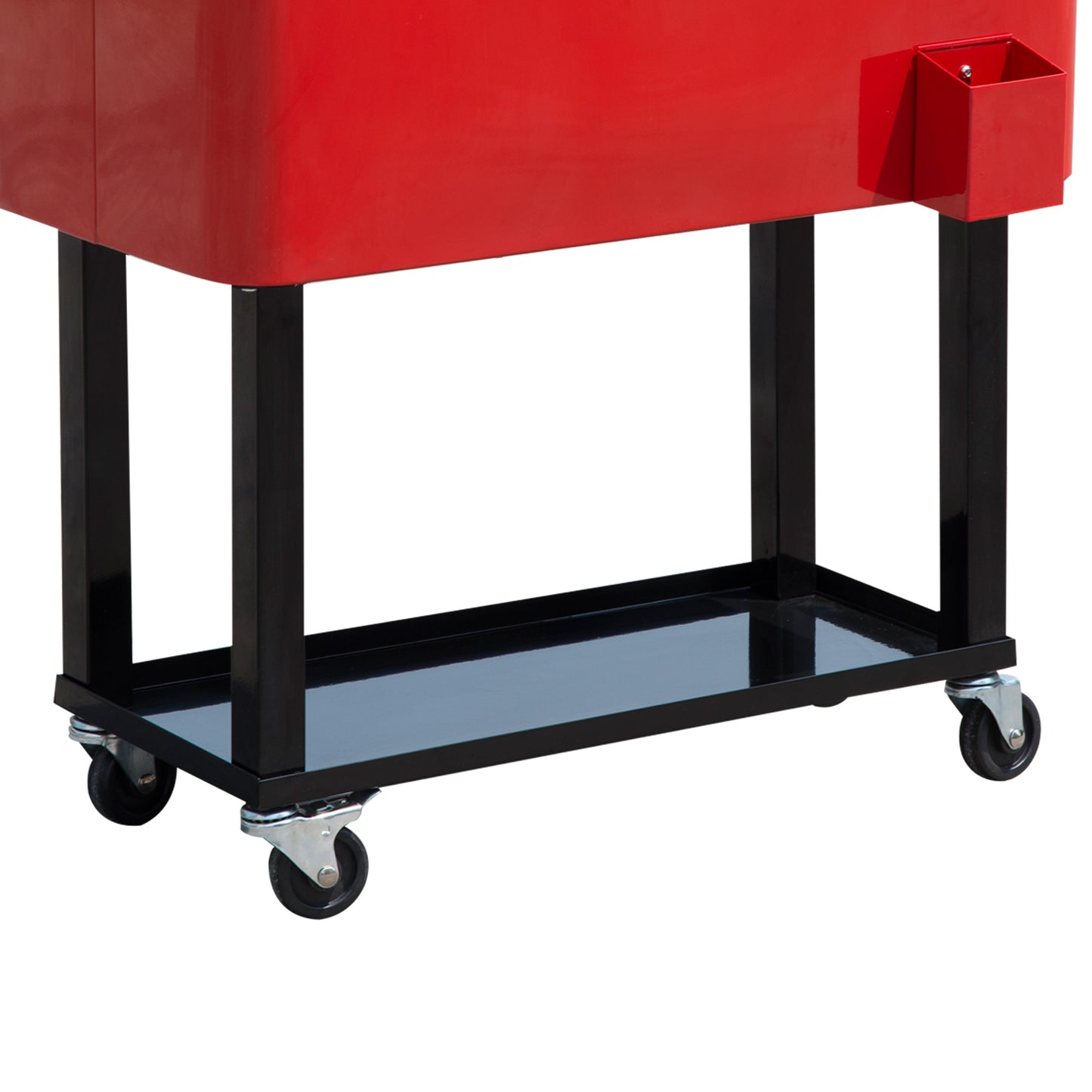 80 QT Rolling Cooling Bins Ice Chest on Wheels Outdoor Stand Up Drink Cooler Cart for Party, Red