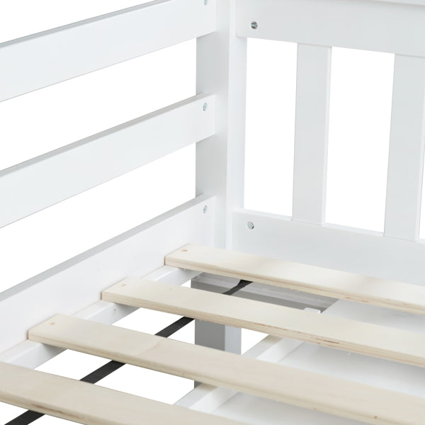 Twin Loft Bed With Storage Cabinet, Drawer And Shelf Cabinet And Pulling-Out Desk, Rubber Wood Loft Bed With Safety Guardrail, Ladder,White
