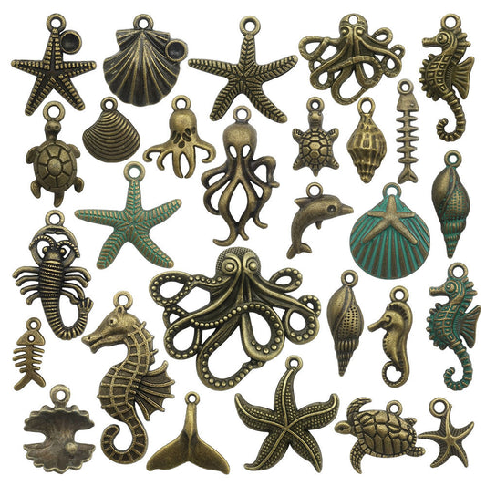 Retro Tibetan Silver Antique Brass Alloy DIY Accessories Marine Turtle Shell Necklace Bracelet Jewelry
