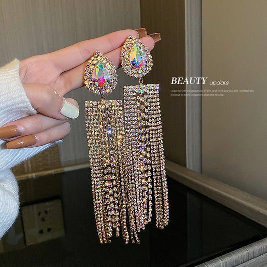 Silver Post Zircon Dangle Earrings For Women Korean Style Premium Elegant Retro Fringe