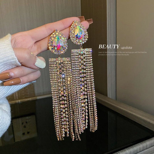 Silver Post Zircon Dangle Earrings For Women Korean Style Premium Elegant Retro Fringe