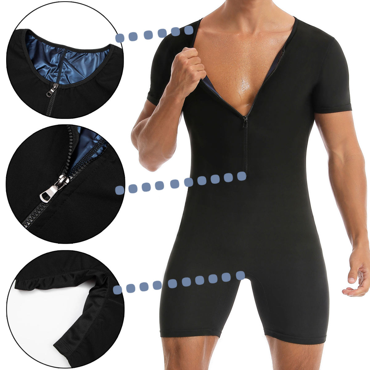 Zippered Short-Sleeve Cycling Fitness And Yoga Jumpsuit For Intense Sweating