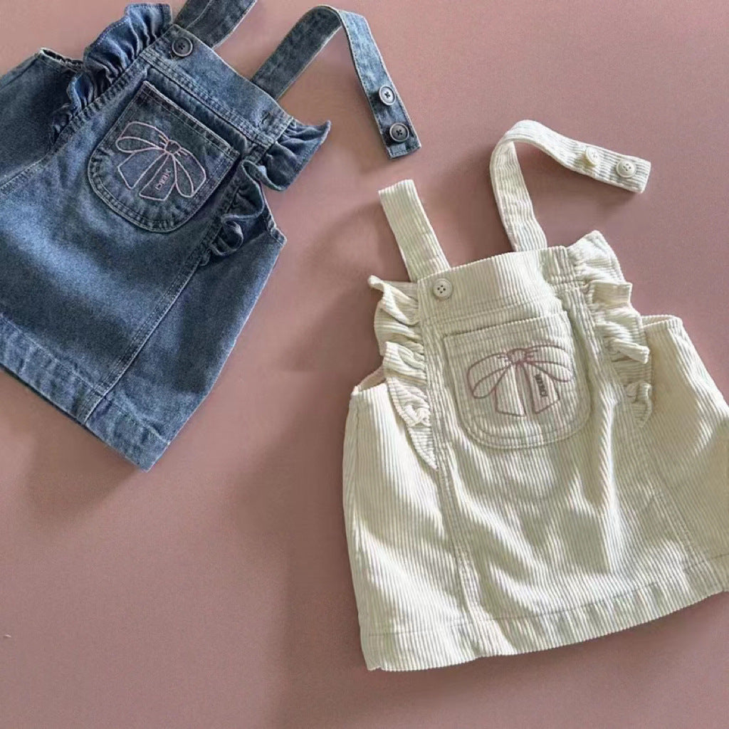 Korean-style Instagram-inspired Denim Suspender Dress With A Bow