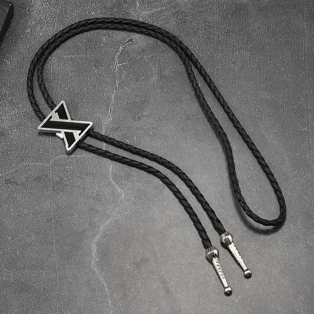 Black Fork Shape Alloy Accessories Leather Vintage Weave Necklace