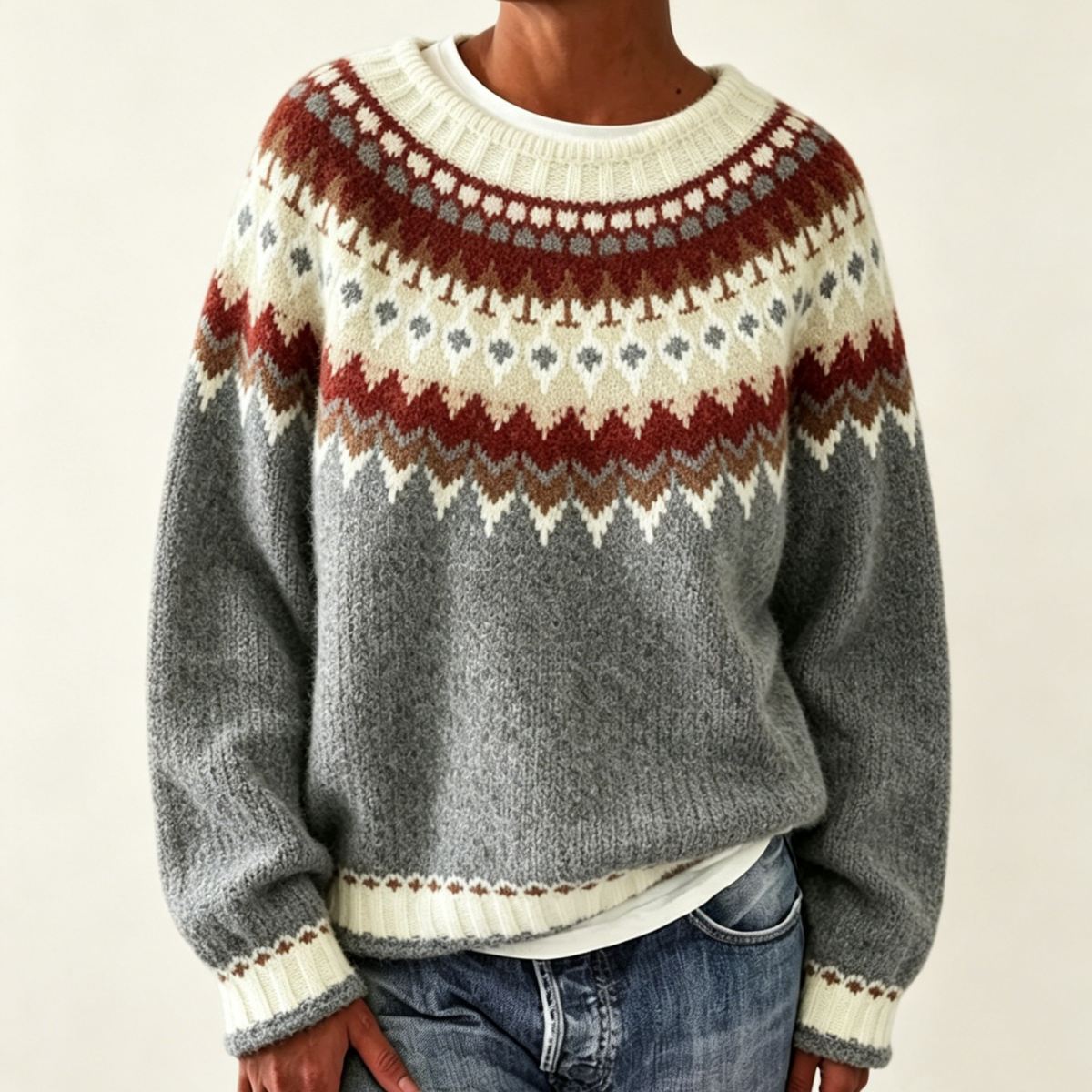Round Neck Multicolor Loose Fashion Sweater Women