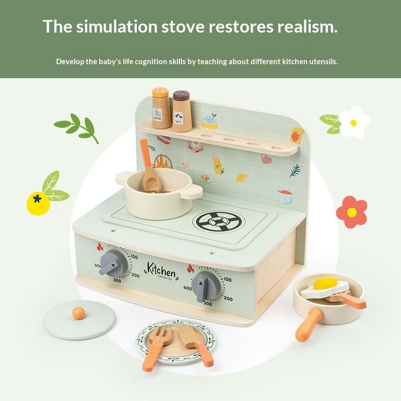 Wooden Kitchen Playset With Sound Effects Simulation