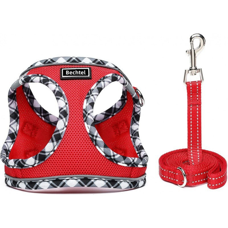 Pet Harness Vest Style Leash - Adjustable Breathable Dog Cat Harness with D-Ring for Walking Training