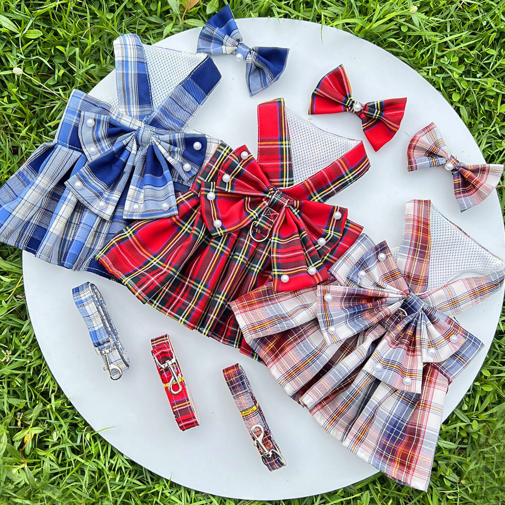 Pet JK-style Plaid Dog Dress With Leash Accessories
