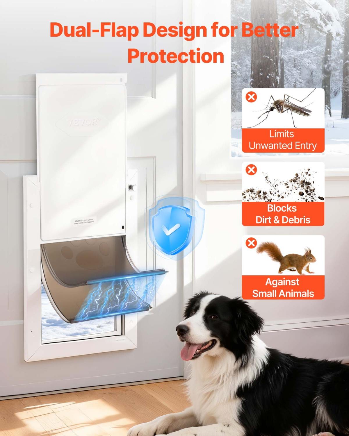 Pet Door, Large, With Double Magnetic Flaps And Metal Frame, Strong And Weatherproof Dog Door For Interior And Exterior Doors, Easy To Install, Easy In-and-Out Access For Doggies, White