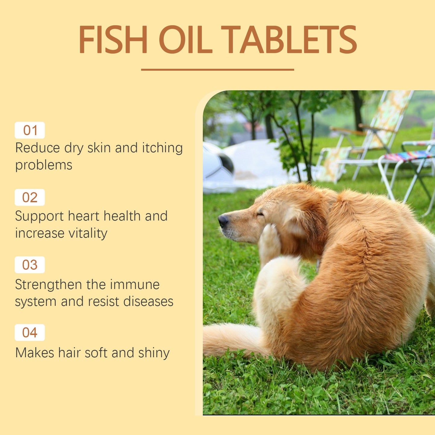 Dog Fish Oil Chewable Tablets,3 Skin & Coat Supplement For Itchy Skin, Seasonal Allergies, Support Bone, Digestion & Reproductive Health, 60 Tablets