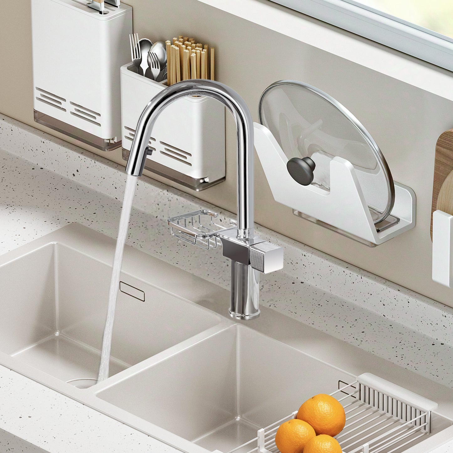 High Arc Pull-Down Kitchen Faucet - Single Hole Stainless Steel, Modern Sink Faucet  Chrome
