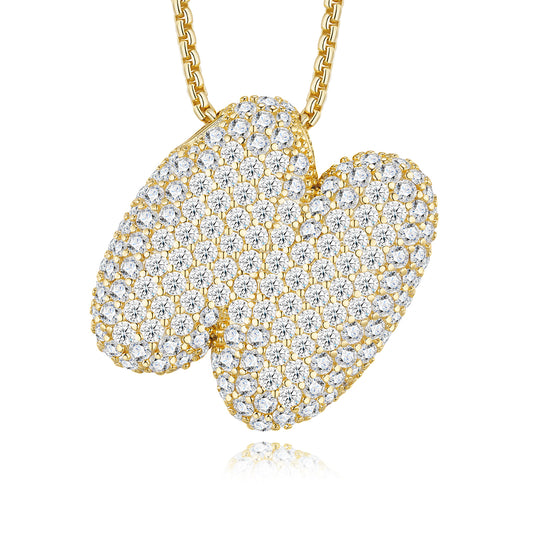 14.36g S925 Gold Plated Bubble Letter Initial Necklace For Women  D Color VVS1 Moissanite Pendant With GRA Certificate, Heavy Solid Personalized Jewelry Gift Box Set A-Z