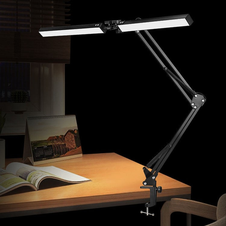 Double-Head Led Desk Lamp Swing Arm Clamp Folding Dimmable Adjustable Brightness