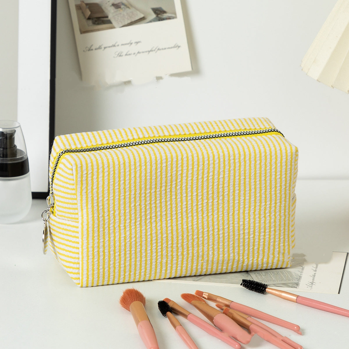 Personalized Embroidered Striped Bubble Yarn Makeup Bag