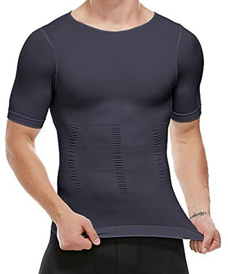 Cross-Border Hot Sale Slim Men Compression Short Sleeve Shirt Tummy Control Hide Pot Belly Body Shaper Undershirt