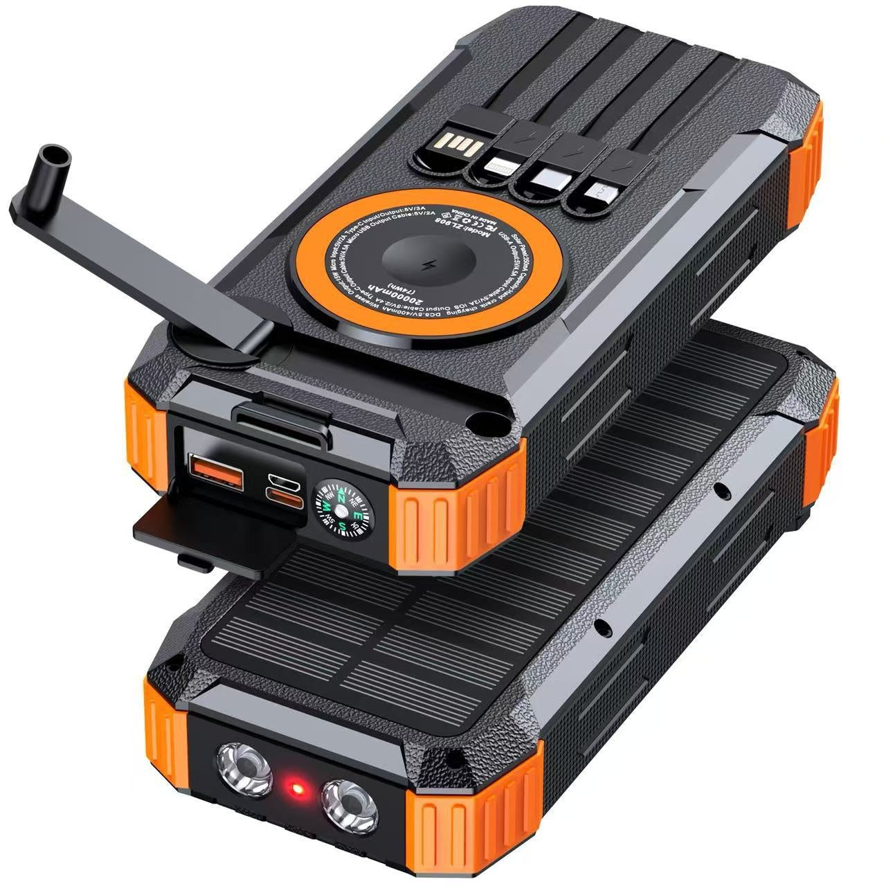 Solar-powered Power Bank With Four Built-in Outdoor Charging Cables