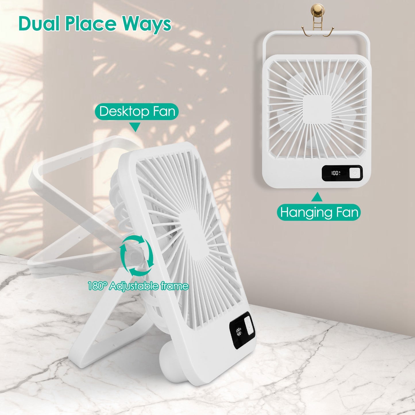 3 Colors Options -- 1Pc Mini Desktop Cooling Fan Rechargeable Battery Powered Personal Fan Speed Adjustment Strong Airflow Quiet Travel Fan With LCD Display For Home Office Travel