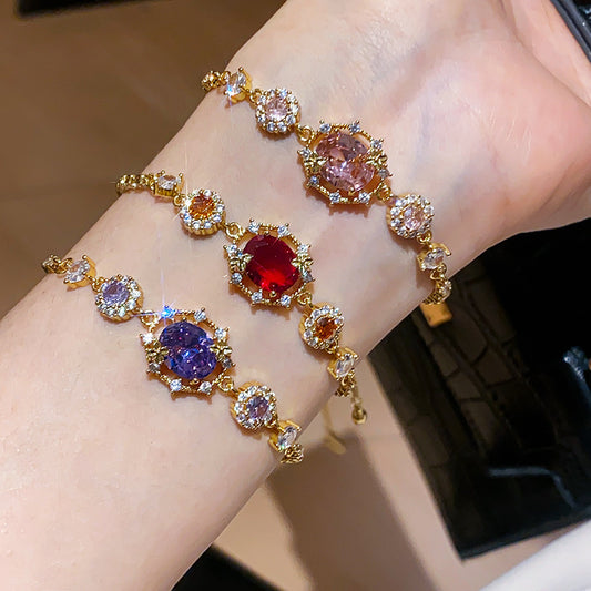 18K Gold Filled Colorful Oval CZ Pull-out Bracelet Luxury Adjustable Wristband Dainty Ladies' Jewelry Gift