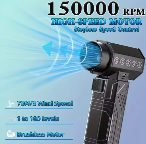 Powerful Portable Turbo Jet Fan, 150000 RPM, 2500mAh Battery, Type C Fast Charging Ideal For Computer Cleaning Yard Mainte