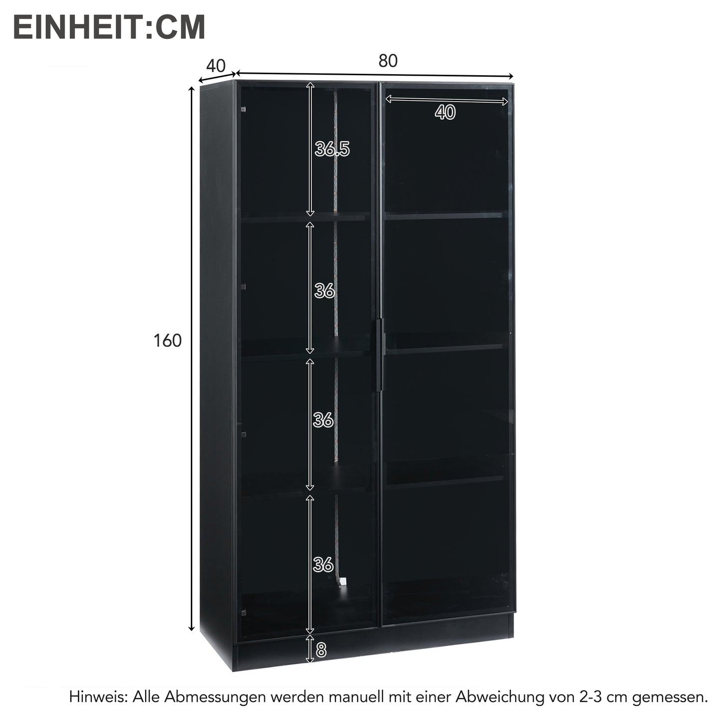 Glass Display Case With APP LED Lighting, Double Door Display Case With Movable Shelves, 80X40X160cm, Tall Cabinet For Living Room, Stand Display Cabinet, Bathroom Cabinet